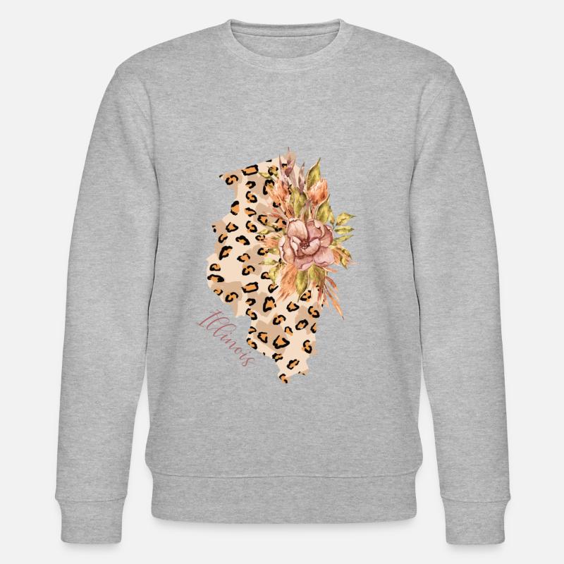 Illinois Leopard-pattern Map Leo State - Stanley/Stella CHANGER Unisex Organic Sweatshirt - heather grey