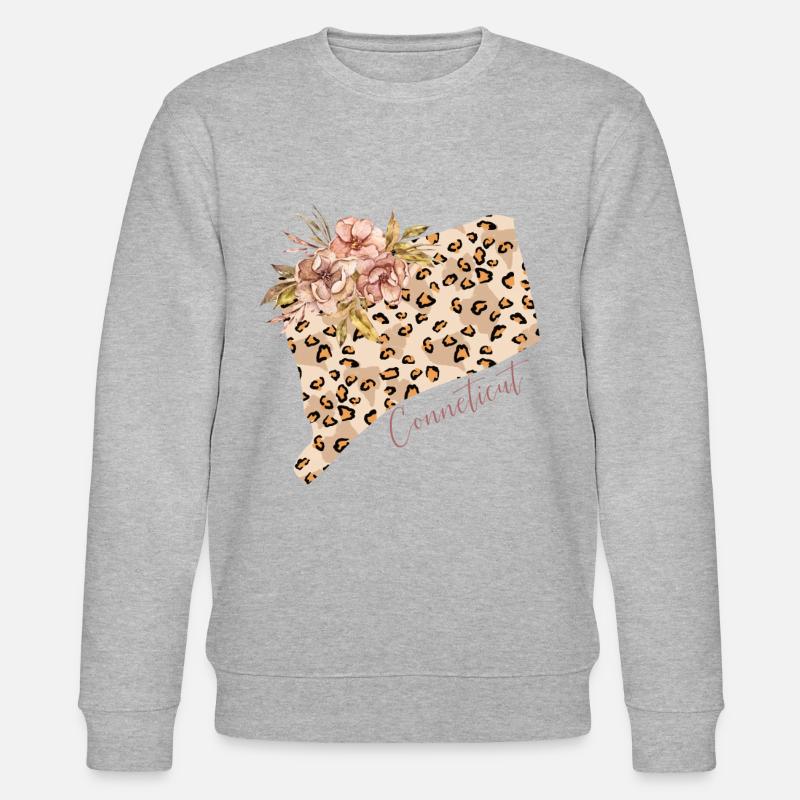Leopard Print Map State Cenneticut - Sweat bio CHANGER Stanley/Stella Unisexe - gris chiné