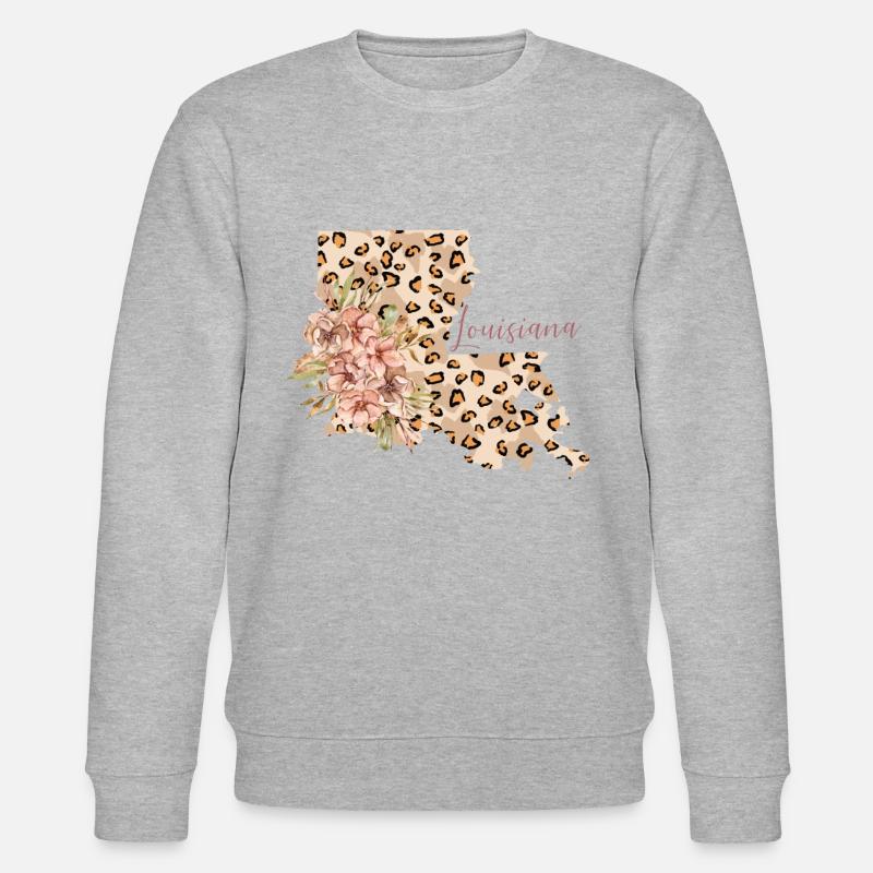 Louisiana leopard pattern map - Stanley/Stella CHANGER Unisex Organic Sweatshirt - heather grey