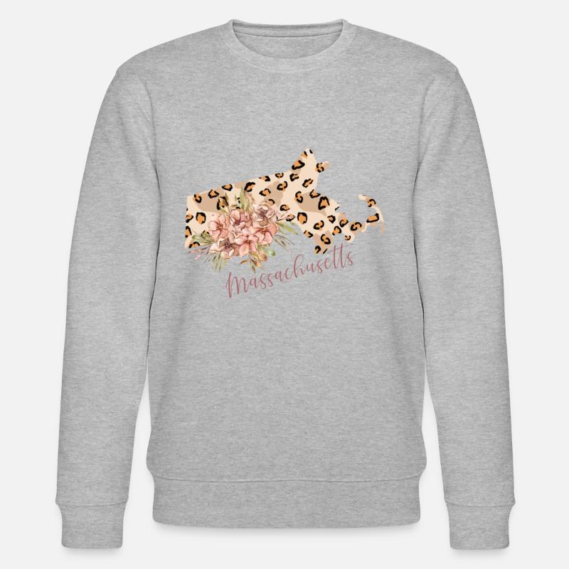 Massachusetts Leopard-pattern Map - Stanley/Stella CHANGER Unisex Organic Sweatshirt - heather grey