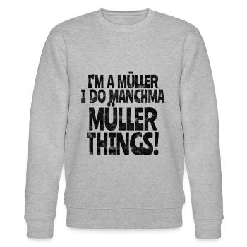 Nachname Müller Name Familienname witzig Geschenk - Stanley/Stella Unisex Bio-Sweatshirt CHANGER  - Grau meliert - Vorne - Nik (191cm) & Marisol (170cm)
