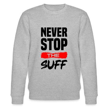Never stop the Suff Sauftour Party Pfeffi Goldi - Stanley/Stella Unisex Bio-Sweatshirt CHANGER  - Grau meliert - Vorne - Nik (191cm) & Marisol (170cm)