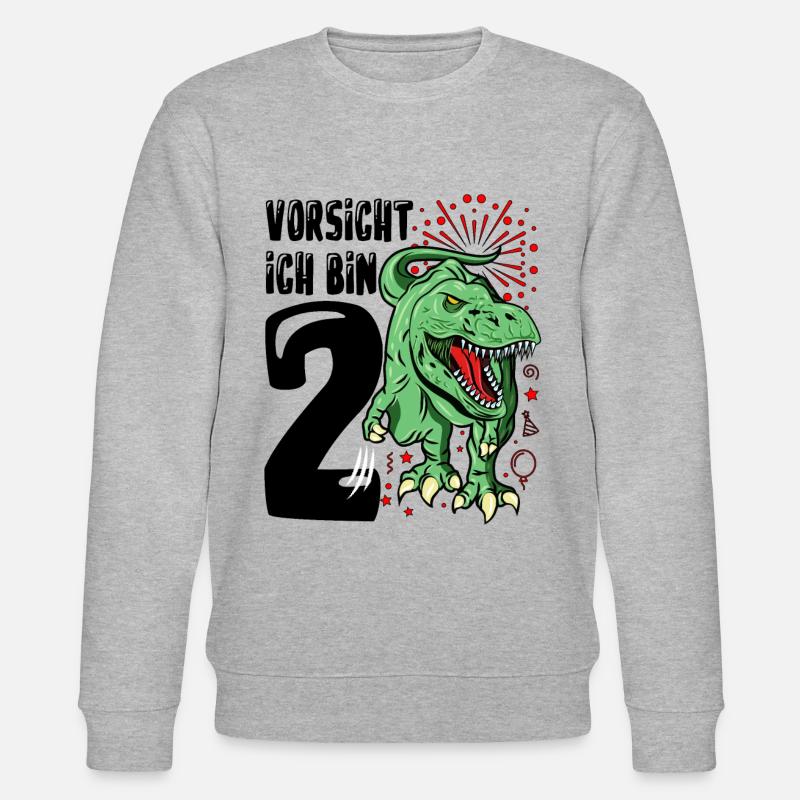 Dinosaurier Geschenk 2. Geburtstag Dino T-Rex - Stanley/Stella Unisex Bio-Sweatshirt CHANGER  - Grau meliert