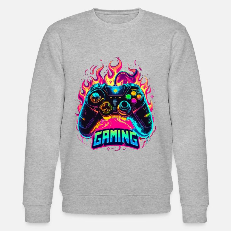 Gaming Controller Flammen Kunst - Stanley/Stella Unisex Bio-Sweatshirt CHANGER  - Grau meliert
