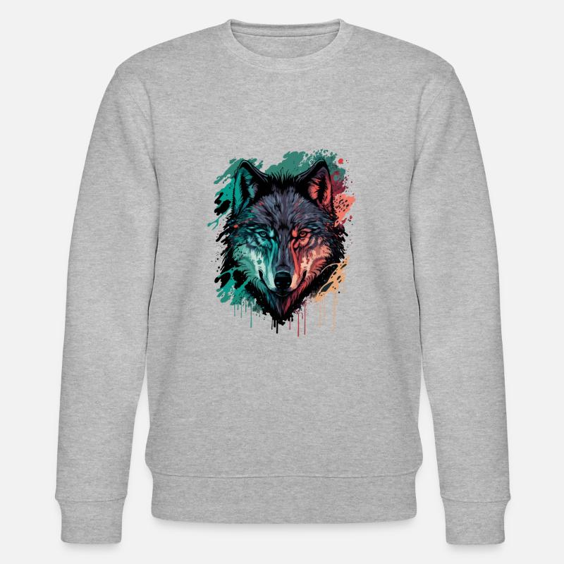Digitale Darstellung eines Wolfes - Stanley/Stella Unisex Bio-Sweatshirt CHANGER  - Grau meliert