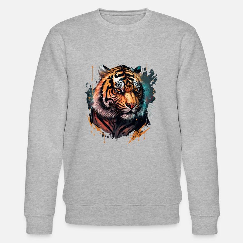 Bunte Tiger Illustration - Stanley/Stella Unisex Bio-Sweatshirt CHANGER  - Grau meliert