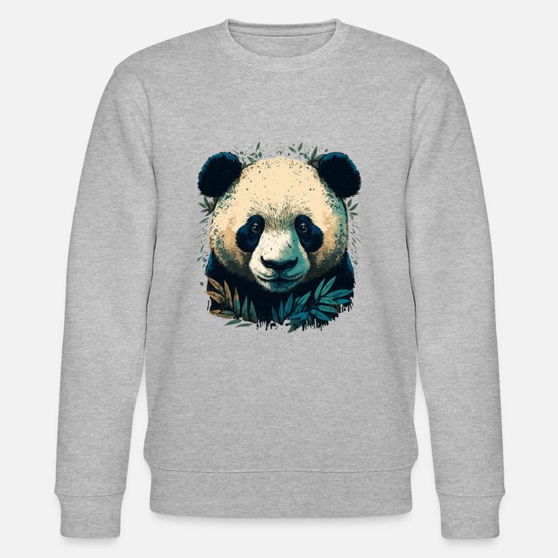 Panda with Bamboo Leaths - Stanley/Stella CHANGER Unisex Organic Sweatshirt - heather grey