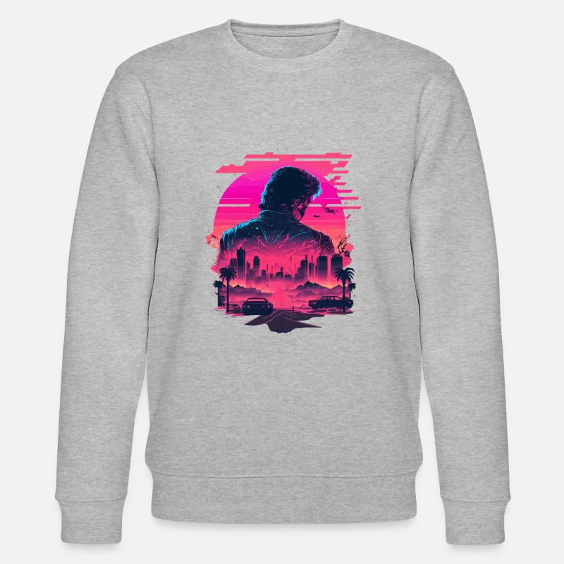 Synthwave City Skyline - Sweat bio CHANGER Stanley/Stella Unisexe - gris chiné