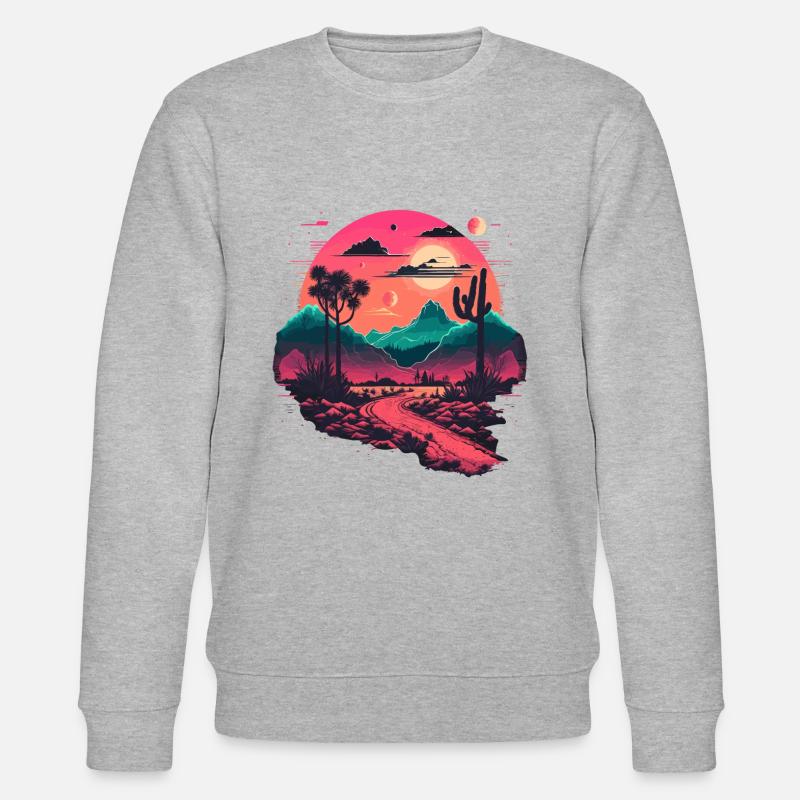 Synthwave Mountains - Stanley/Stella CHANGER Unisex Organic Sweatshirt - heather grey