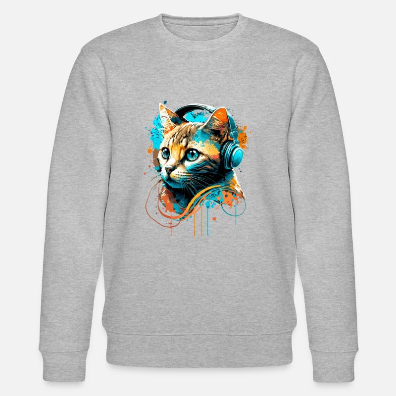 Katze hört Musik - Stanley/Stella Unisex Bio-Sweatshirt CHANGER  - Grau meliert