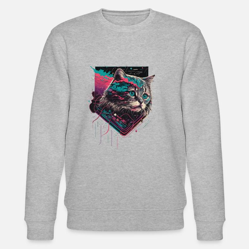 Crazy Cat Illustration - Stanley/Stella Unisex Bio-Sweatshirt CHANGER  - Grau meliert