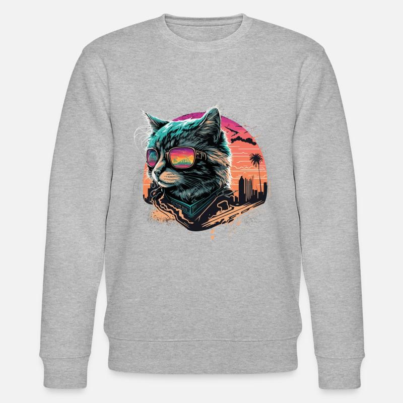Chat de style synthwave - Sweat bio CHANGER Stanley/Stella Unisexe - gris chiné