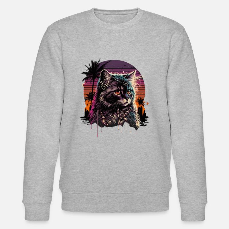 Synthwave Katze - Stanley/Stella Unisex Bio-Sweatshirt CHANGER  - Grau meliert
