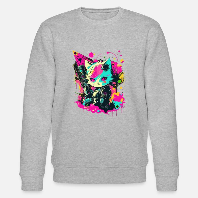 Cyper Warrior Kitty - Sweat bio CHANGER Stanley/Stella Unisexe - gris chiné