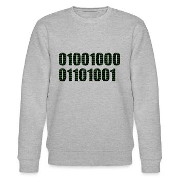 Binärcode "Hi" - Stanley/Stella Unisex Bio-Sweatshirt CHANGER  - Grau meliert - Vorne - Nik (191cm) & Marisol (170cm)