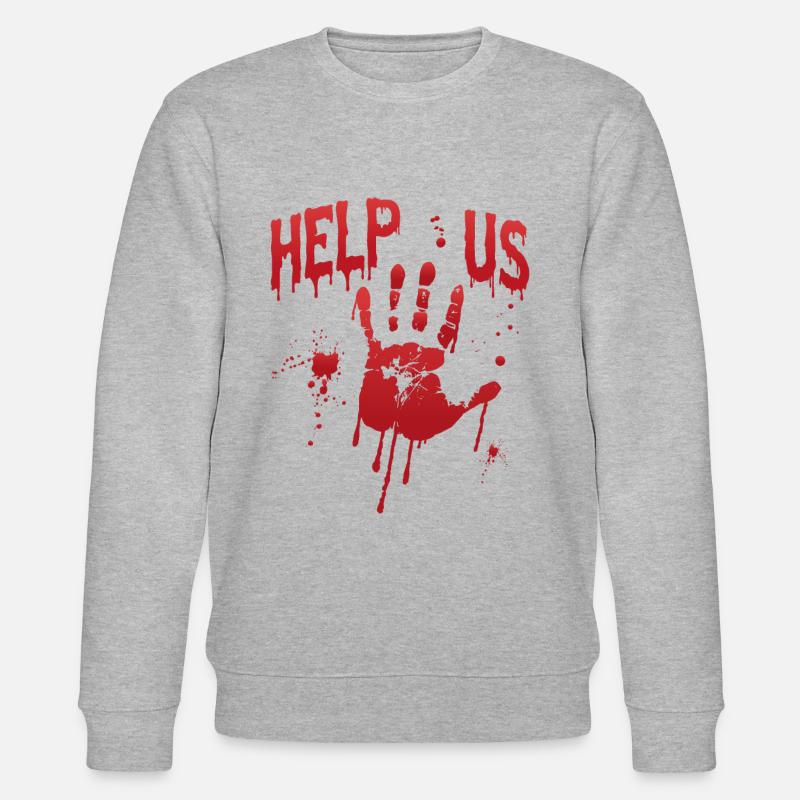 Blutiger Handabdruck Helfen Sie uns - Stanley/Stella Unisex Bio-Sweatshirt CHANGER  - Grau meliert