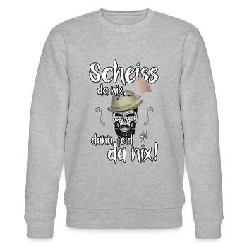 Scheiss da nix, dann feid da nix! Dialekt Bayern - Stanley/Stella Unisex Bio-Sweatshirt CHANGER  - Grau meliert - Vorne - Nik (191cm) & Marisol (170cm)