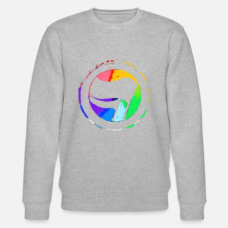 Rainbow Antifa Flag - Stanley/Stella CHANGER Unisex Organic Sweatshirt - heather grey
