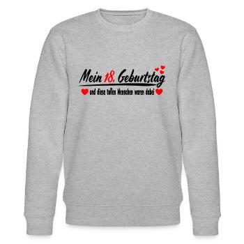 18. Geburtstag Gästebuch Gästeliste Geschenkidee - Stanley/Stella Unisex Bio-Sweatshirt CHANGER  - Grau meliert - Vorne - Nik (191cm) & Marisol (170cm)