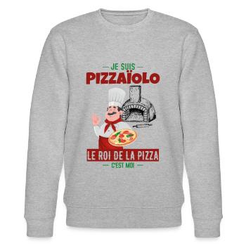 Pizzaïolo Roi de la Pizza Humour Cadeau Métiers - Sweat bio CHANGER Stanley/Stella Unisexe - gris chiné - Devant - Nik (191cm) & Marisol (170cm)