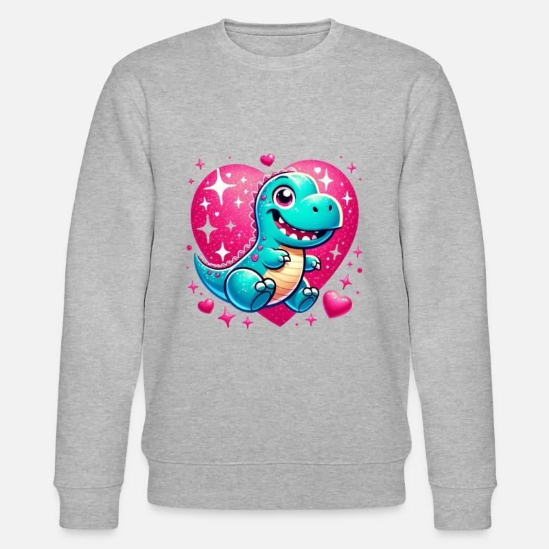 T-Rex coeur scintillant Saint-Valentin Dino - Sweat bio CHANGER Stanley/Stella Unisexe - gris chiné