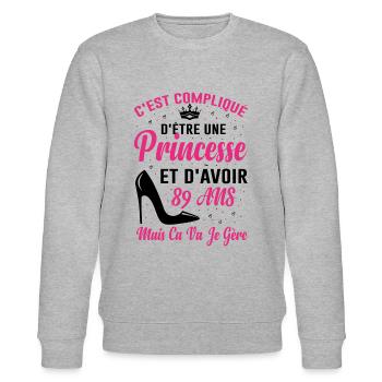 Princesse 89 Ans Idée Cadeau Anniversaire Amour - Sweat bio CHANGER Stanley/Stella Unisexe - gris chiné - Devant - Nik (191cm) & Marisol (170cm)