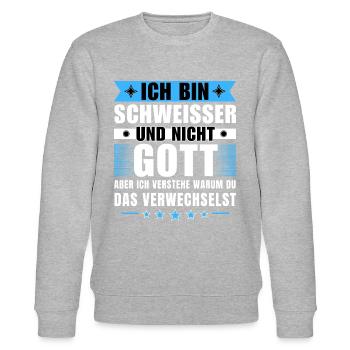 Ich bin Schweißer und nicht Gott - Stanley/Stella Unisex Bio-Sweatshirt CHANGER  - Grau meliert - Vorne - Nik (191cm) & Marisol (170cm)