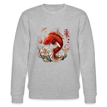 Japanischer Nishikigoi Koi Brokatkarpfen Japan - Stanley/Stella Unisex Bio-Sweatshirt CHANGER  - Grau meliert - Vorne - Nik (191cm) & Marisol (170cm)