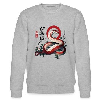 Forme et symboles mystiques du serpent japonais - Sweat bio CHANGER Stanley/Stella Unisexe - gris chiné - Devant - Nik (191cm) & Marisol (170cm)