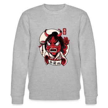 Japanische Okame Otafuku Dämonen Theatermaske - Stanley/Stella Unisex Bio-Sweatshirt CHANGER  - Grau meliert - Vorne - Nik (191cm) & Marisol (170cm)
