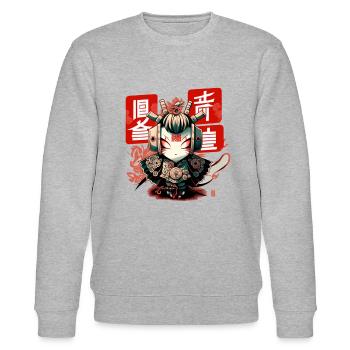 Japan Geisha Roboter Japan Robortec Geisha - Stanley/Stella Unisex Bio-Sweatshirt CHANGER  - Grau meliert - Vorne - Nik (191cm) & Marisol (170cm)