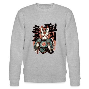 Kitsune Fuchswesen Roboter Yokai Fuchs - Stanley/Stella Unisex Bio-Sweatshirt CHANGER  - Grau meliert - Vorne - Nik (191cm) & Marisol (170cm)