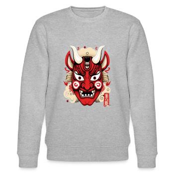 Yokai Dämonenmaske Hyottoko Gott des Feuers - Stanley/Stella Unisex Bio-Sweatshirt CHANGER  - Grau meliert - Vorne - Nik (191cm) & Marisol (170cm)