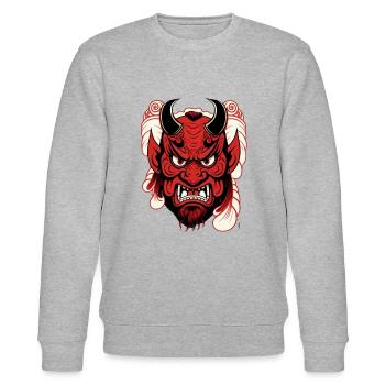 Hundedämon Tengu Shinto Gott Noh Theatermasken - Stanley/Stella Unisex Bio-Sweatshirt CHANGER  - Grau meliert - Vorne - Nik (191cm) & Marisol (170cm)