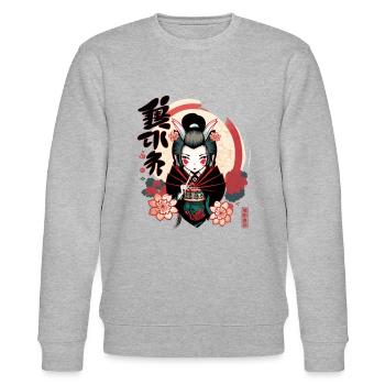 Japanese Geisha and Traditional Characters - Stanley/Stella CHANGER Unisex Organic Sweatshirt - heather grey - Front - Nik (191cm) & Marisol (170cm)
