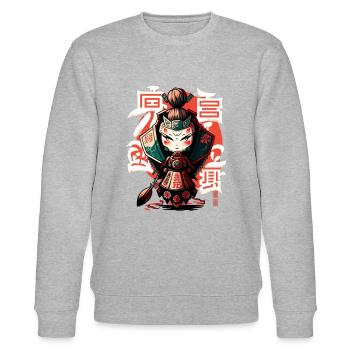 Mythos Kitsune Fuchs Samuraikrieger Wesen - Stanley/Stella Unisex Bio-Sweatshirt CHANGER  - Grau meliert - Vorne - Nik (191cm) & Marisol (170cm)