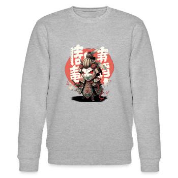 Roboterkreatur Fabelwesen Kuchisake Onna Yokai - Stanley/Stella Unisex Bio-Sweatshirt CHANGER  - Grau meliert - Vorne - Nik (191cm) & Marisol (170cm)