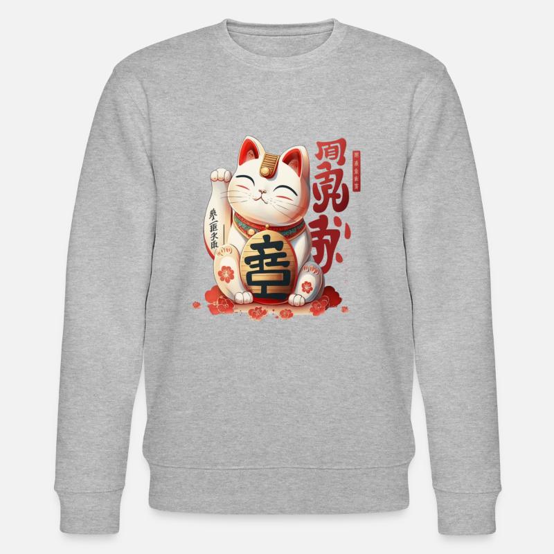 Winkekatze Maneki neko Manekineko Glücksbringer - Stanley/Stella Unisex Bio-Sweatshirt CHANGER  - Grau meliert