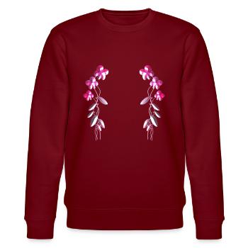 motif de fleurs roses - Sweat bio CHANGER Stanley/Stella Unisexe - bordeaux - Devant - Nik (191cm) & Marisol (170cm)