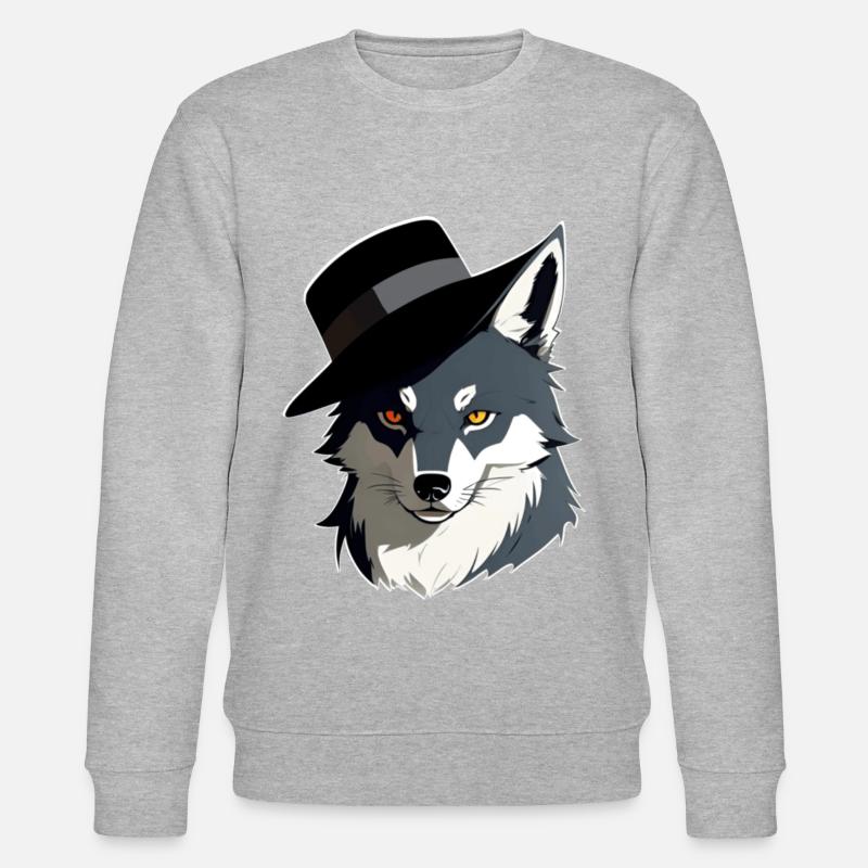 Wolf mit Hut - Stanley/Stella Unisex Bio-Sweatshirt CHANGER  - Grau meliert