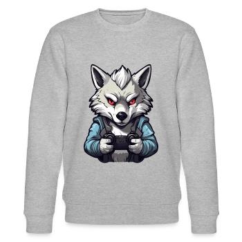 Cute Wolf Player Gaming Wolf Lover - Stanley/Stella CHANGER Unisex Organic Sweatshirt - heather grey - Front - Nik (191cm) & Marisol (170cm)