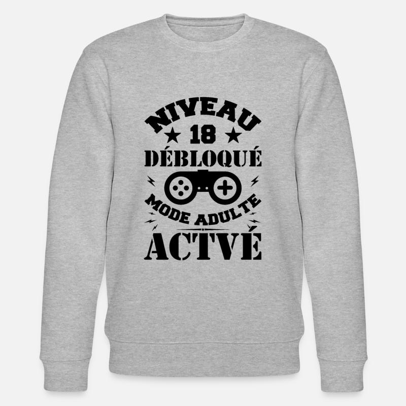 Level 18 Unlocked 18th Birthday - Stanley/Stella CHANGER Unisex Organic Sweatshirt - heather grey