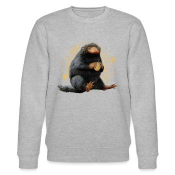 Fantastic Beasts Niffler With Coin Gold - Stanley/Stella CHANGER Unisex Organic Sweatshirt - heather grey - Front - Nik (191cm) & Marisol (170cm)