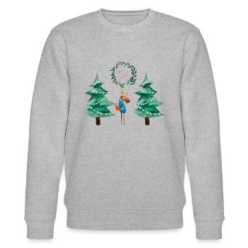 Fröhliche Weihnachten I Elch mit Geschenk - Stanley/Stella Unisex Bio-Sweatshirt CHANGER  - Grau meliert - Vorne - Nik (191cm) & Marisol (170cm)