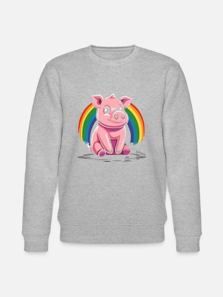 Niedliches Regenbogen Schwein - Stanley/Stella Unisex Bio-Sweatshirt CHANGER  - Grau meliert