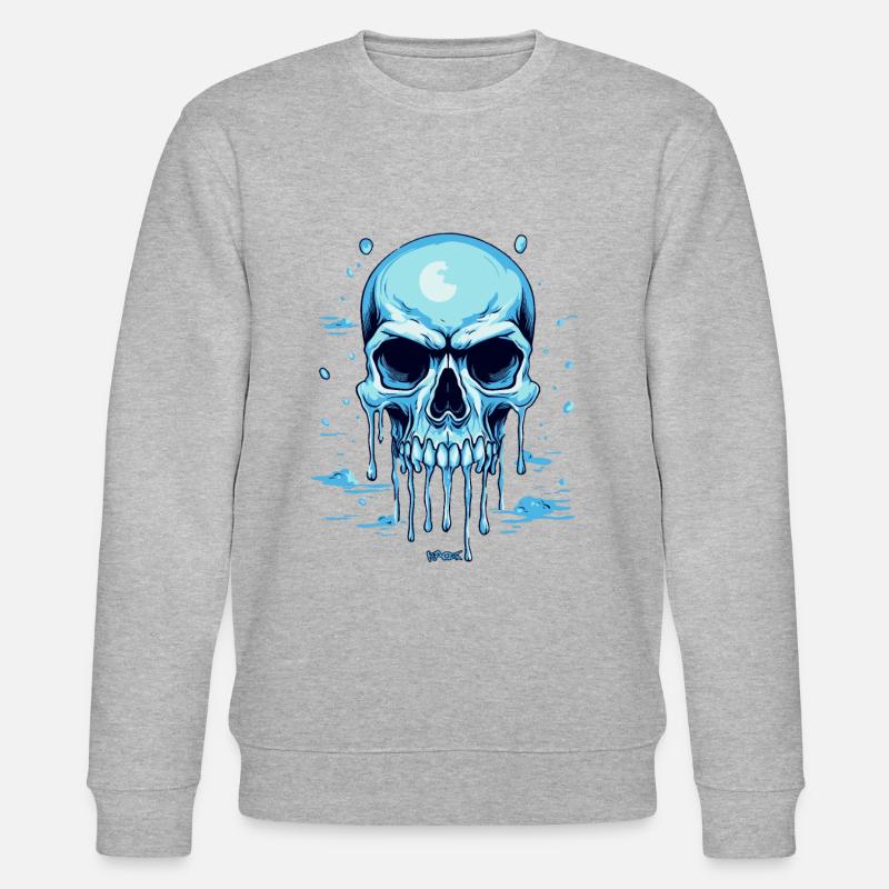 Ein blauer schmelzender Totenkopf - Stanley/Stella Unisex Bio-Sweatshirt CHANGER  - Grau meliert