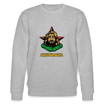 Rettet euch selbst, Der genervte Erlöser - Stanley/Stella Unisex Bio-Sweatshirt CHANGER  - Grau meliert - Vorne - Nik (191cm) & Marisol (170cm)