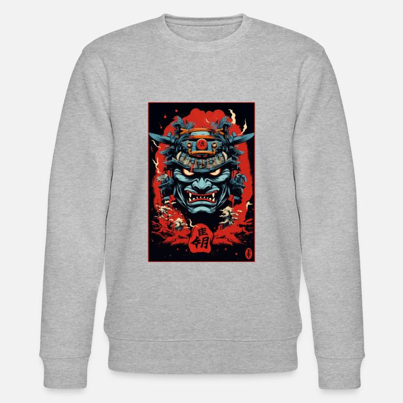 Japanese Ghost Samurai Mask - Stanley/Stella CHANGER Unisex Organic Sweatshirt - heather grey