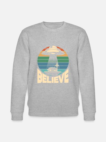 Retro Flying Saucer Gift - Stanley/Stella CHANGER Unisex Organic Sweatshirt - heather grey