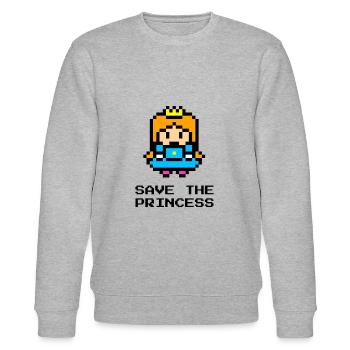 lustiges retro gaming fun t-shirt 8bit Prinzessin - Stanley/Stella Unisex Bio-Sweatshirt CHANGER  - Grau meliert - Vorne - Nik (191cm) & Marisol (170cm)